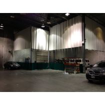Bodyshop Paint Booth Vinyl Curtain - 3 Colors Top: White Middle: Clear and Bottom: Blue - Width 19 ft. X Height 14 ft. - 18 oz Fire Rated Curtain - Hardware Included (Threaded Rod Kit)
