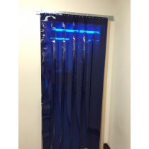 Strip Door Curtain - 108 in. (9 ft) width X 108 in. (9 ft) height -  Blue Weld 8 in. strips with 50% overlap - common door kit  (Hardware included)